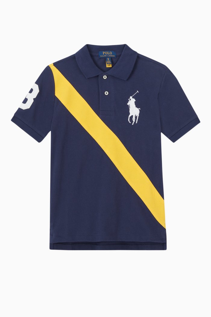 

Colour-blocked Polo Shirt in Cotton Piqué, Blue