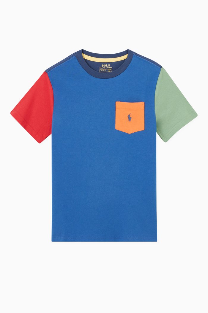 

Colour-blocked T-shirt in Cotton Jersey, Blue