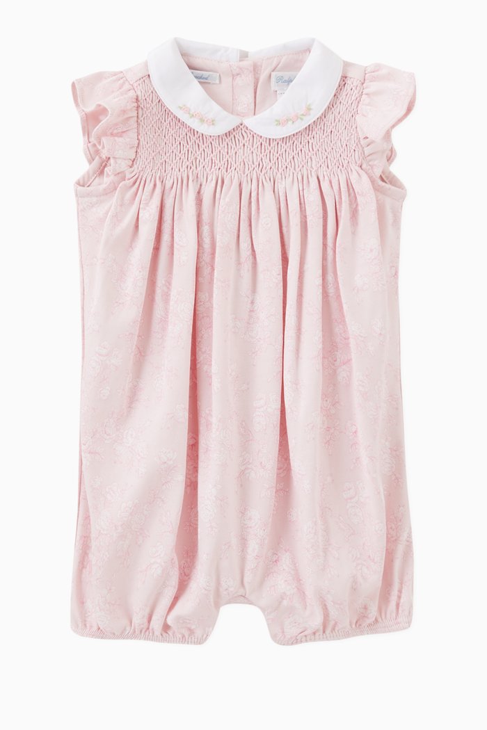 

Frill Sleeve Romper in Cotton, Pink