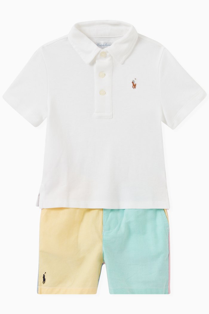 

Polo Shirt & Colour-blocked Shorts in Cotton Piqué, White