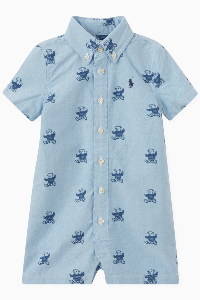 

Polo Bear Romper in Cotton, Blue