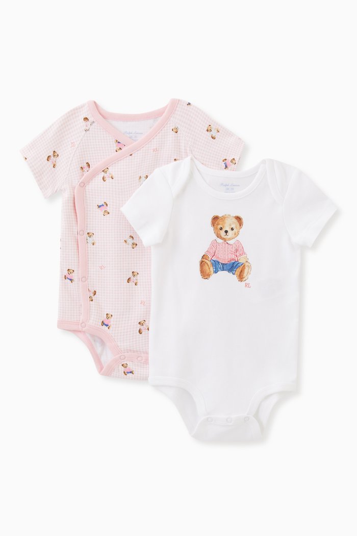 

Polo Bear Bodysuits, Set of Two, Pink