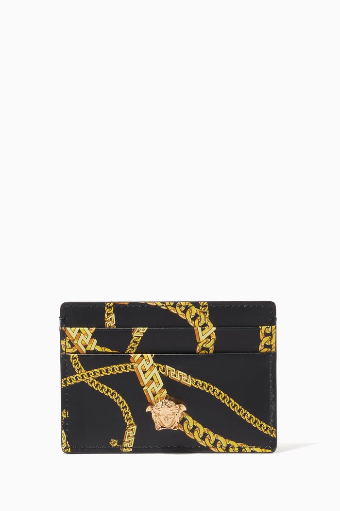 

Chain Print Card Case in Calf Leather, Black