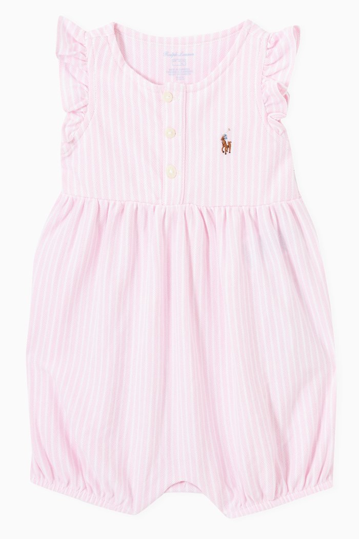 Striped Bubble Romper in Cotton, Pink