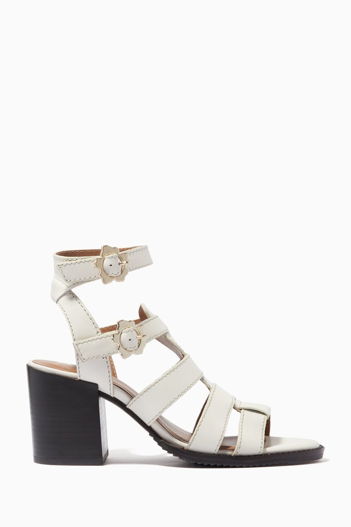 

Tabaria Block Sandals in Leather, Neutral