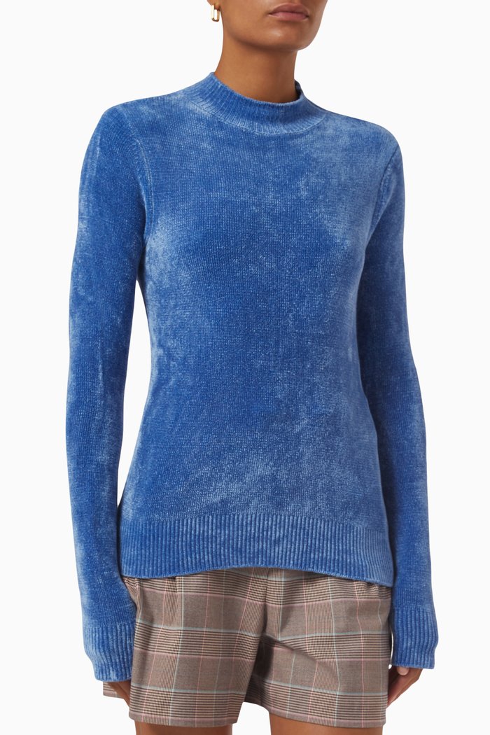 

Polo Neck Jumper in Chenille, Blue