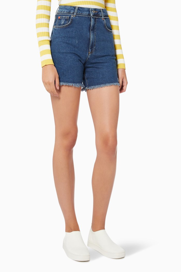 

Ramon Fringed Shorts in Cotton Denim, Blue