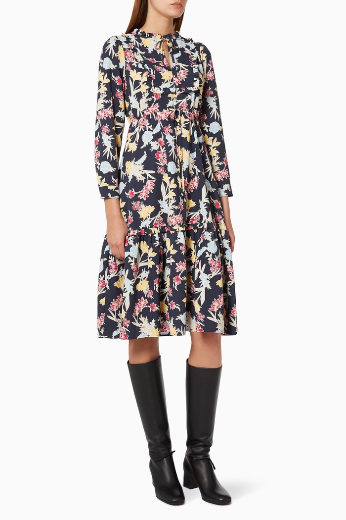 Ligustro Midi Dress in Crepe, Blue