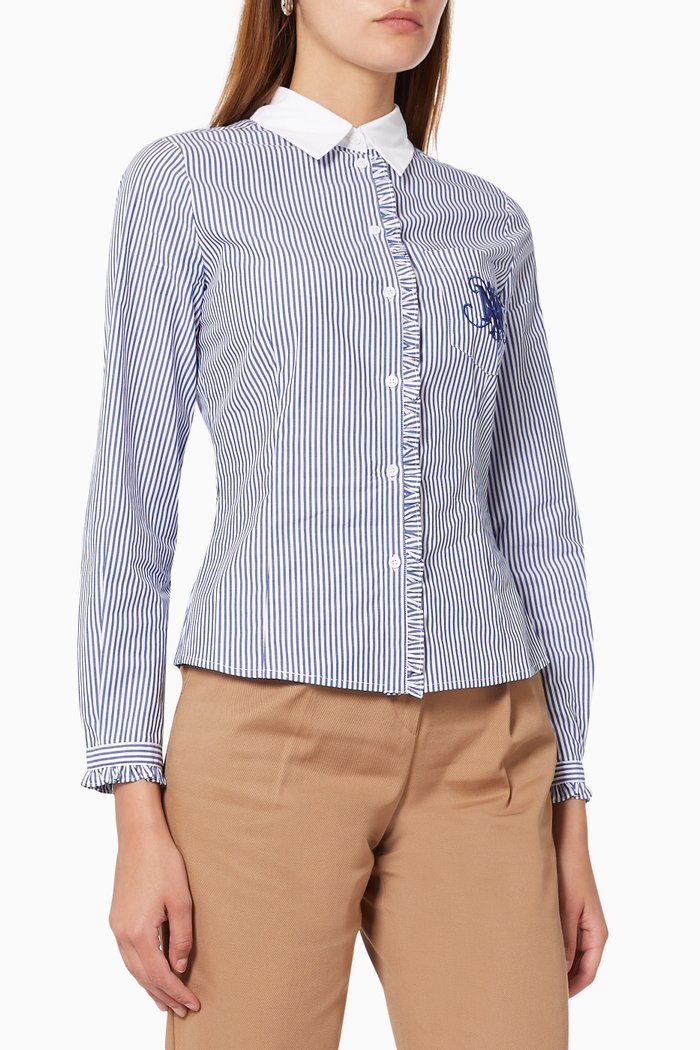 

Torrone Frill Shirt in Cotton, Blue