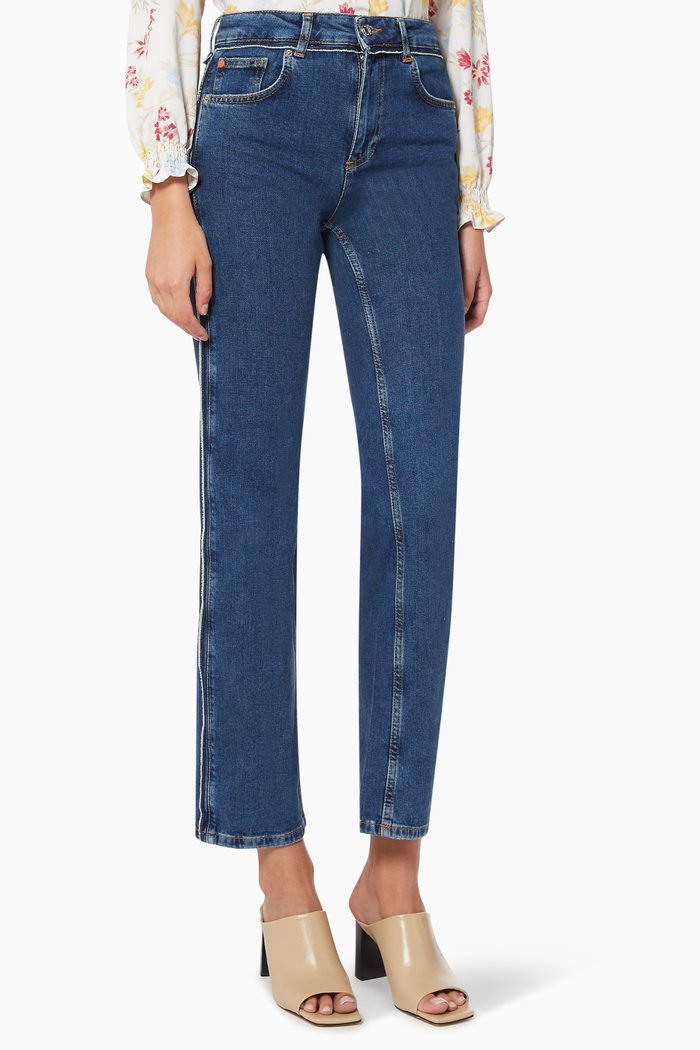 

Robusto Jeans with Fringed Piping in Cotton Denim, Blue
