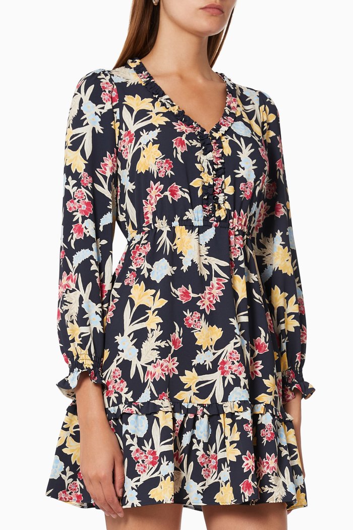 

Adone Ruffle Dress in Crepe de Chine, Blue