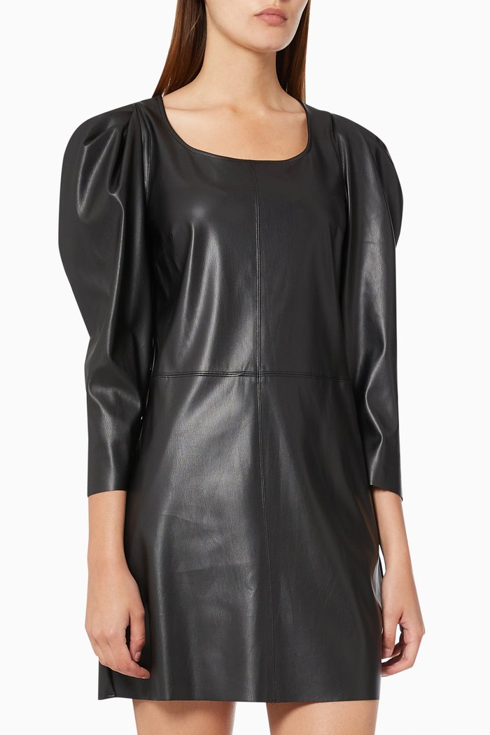 

Dacia Mini Dress in Faux Leather, Black