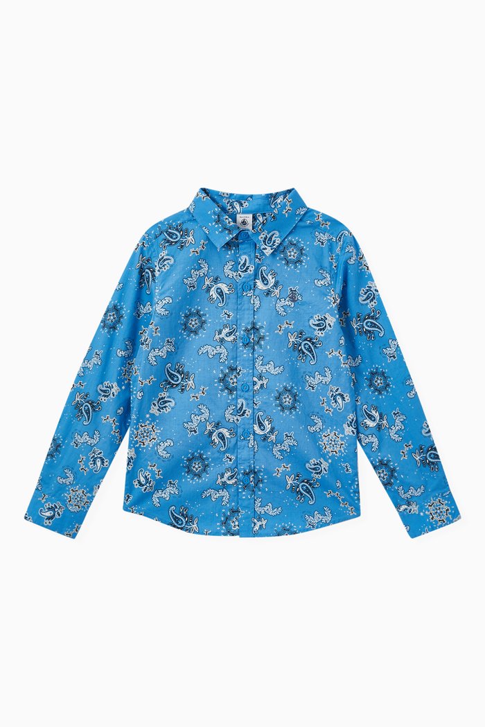 

Bandana Print Shirt in Cotton Poplin, Blue