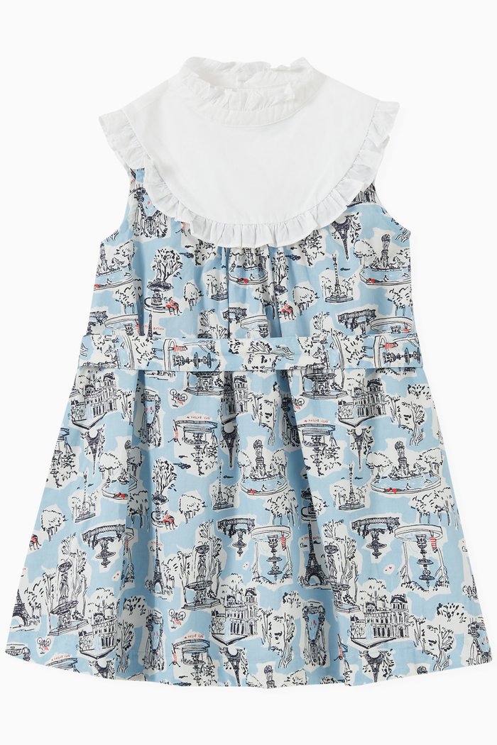 Printed Dress in Cotton Poplin, Blue