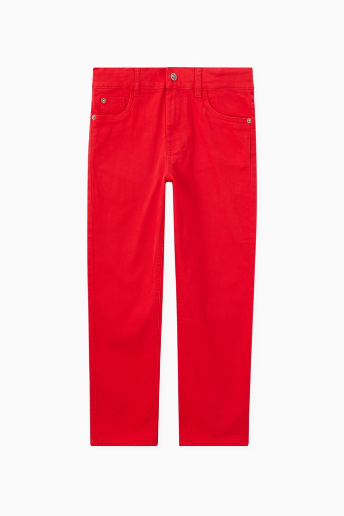 

Straight Leg Pants in Cotton Denim, Red