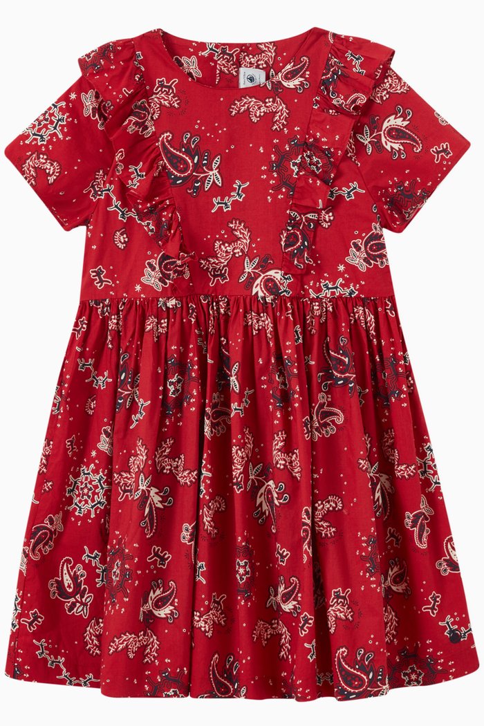 

Printed Dress in Cotton Poplin, Red