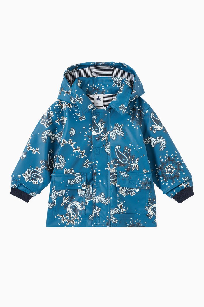 

Printed Raincoat in Recycled Fabric, Blue
