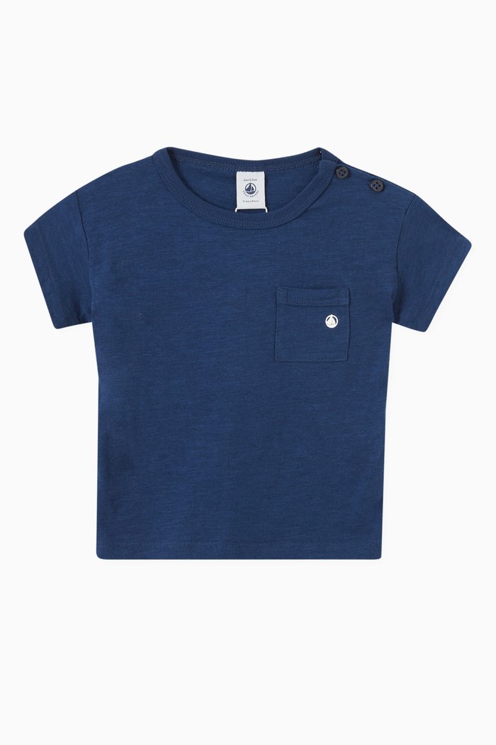 Patch Pocket T-Shirt in Cotton, Blue