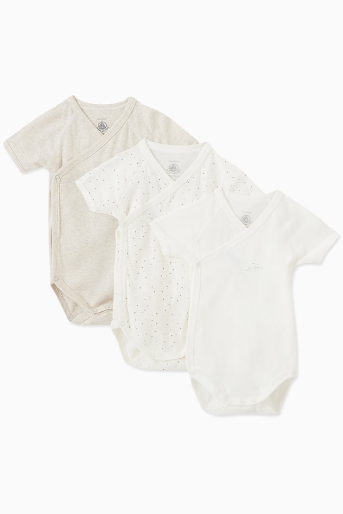 3-Set Wrapover Bodysuit in Organic Cotton, Multicolour