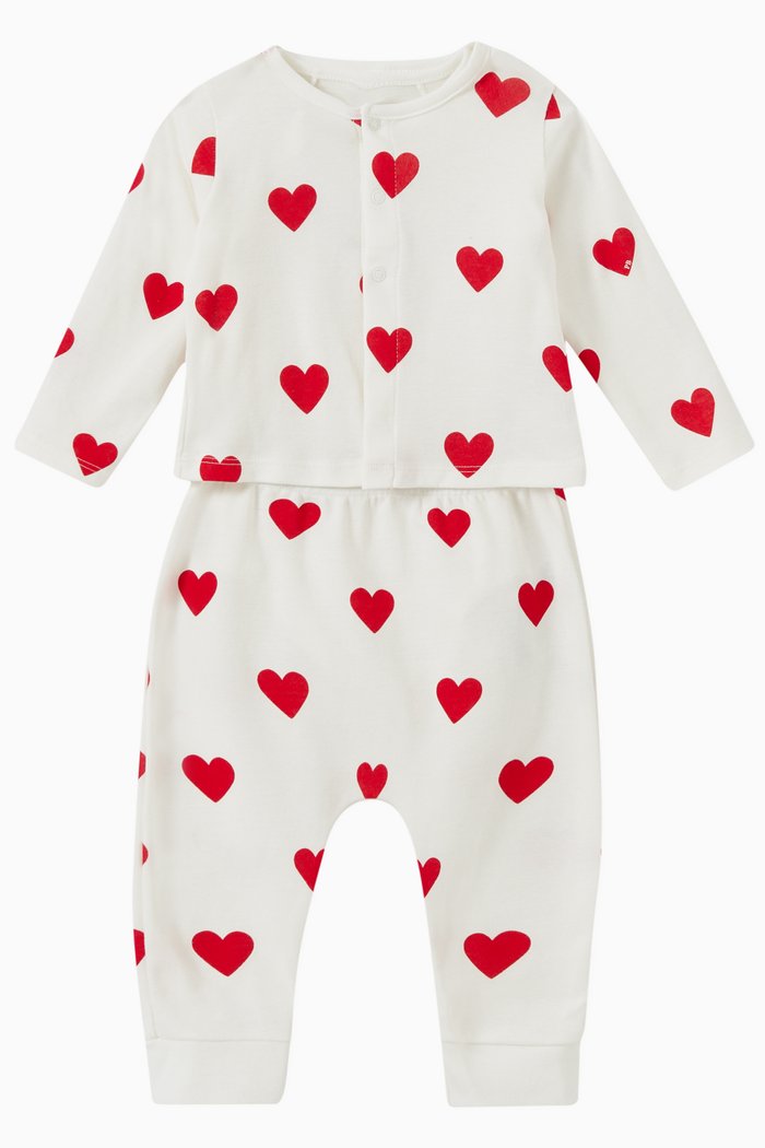 

Heart Print Set in Cotton, White