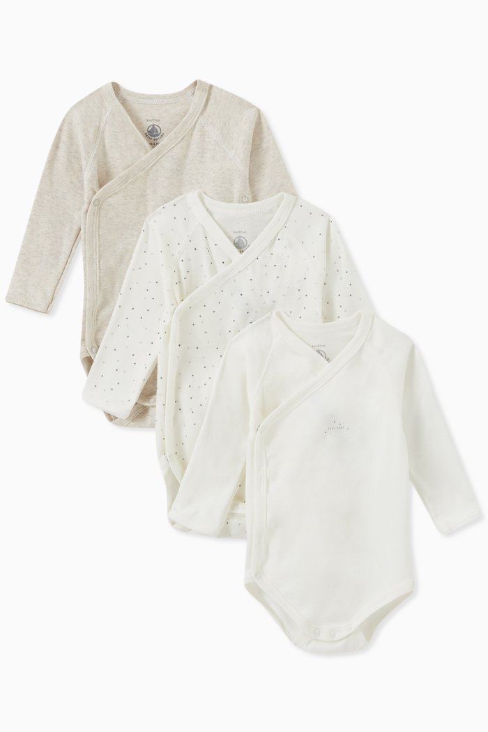 

Set of 3 Crossover Bodysuits in Cotton, Multicolour