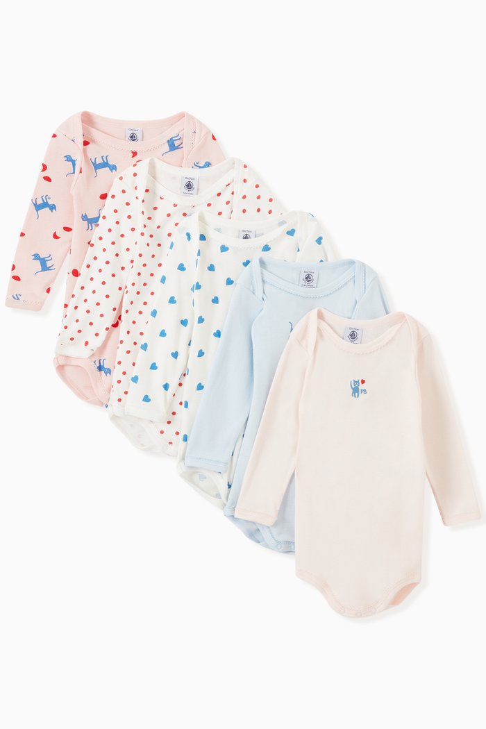 

Long Sleeve Bodysuits in Cotton, Set of 5, Multicolour