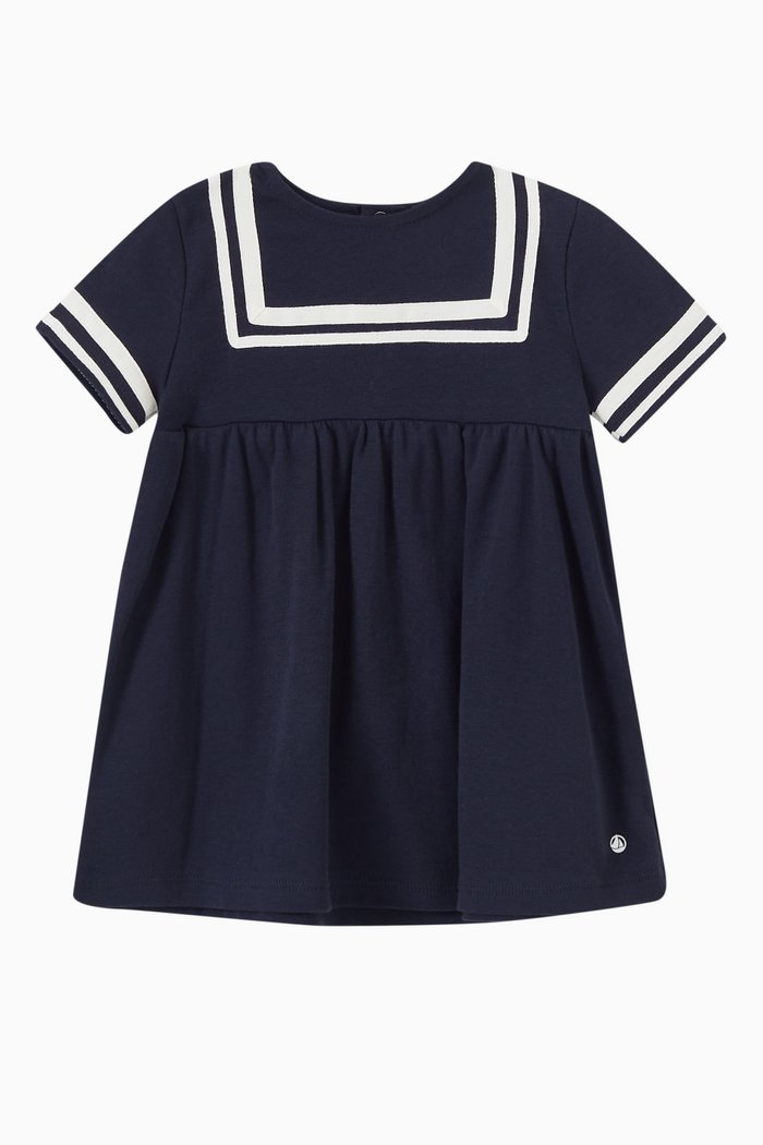 Flared Sailor Dress in Cotton, Blue