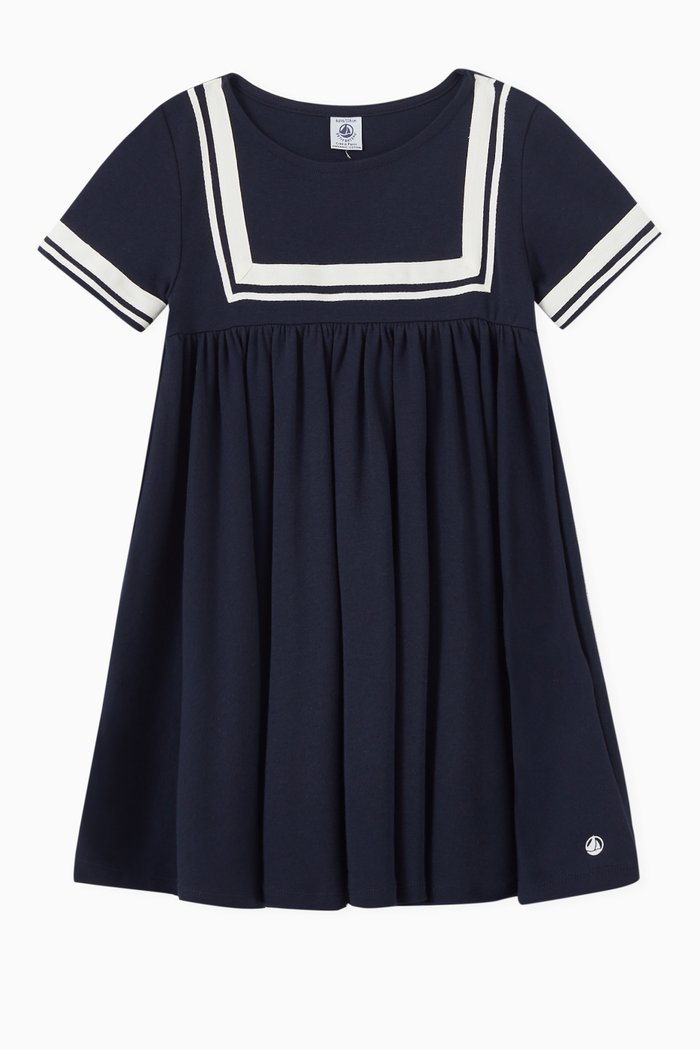 

Flared Sailor Dress in Cotton, Blue