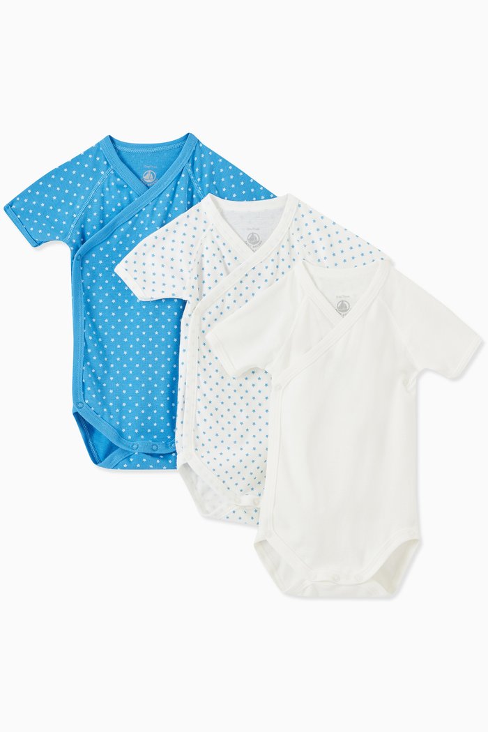 

3-Set Wrapover Bodysuit in Organic Cotton, Multicolour