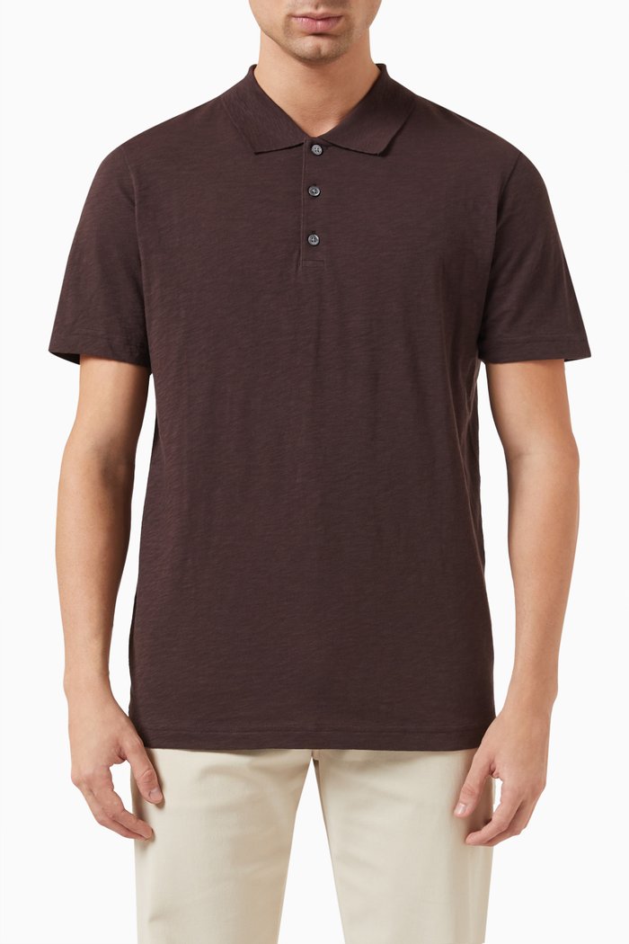 Bron Polo Shirt in Cosmos Slub Cotton, Brown