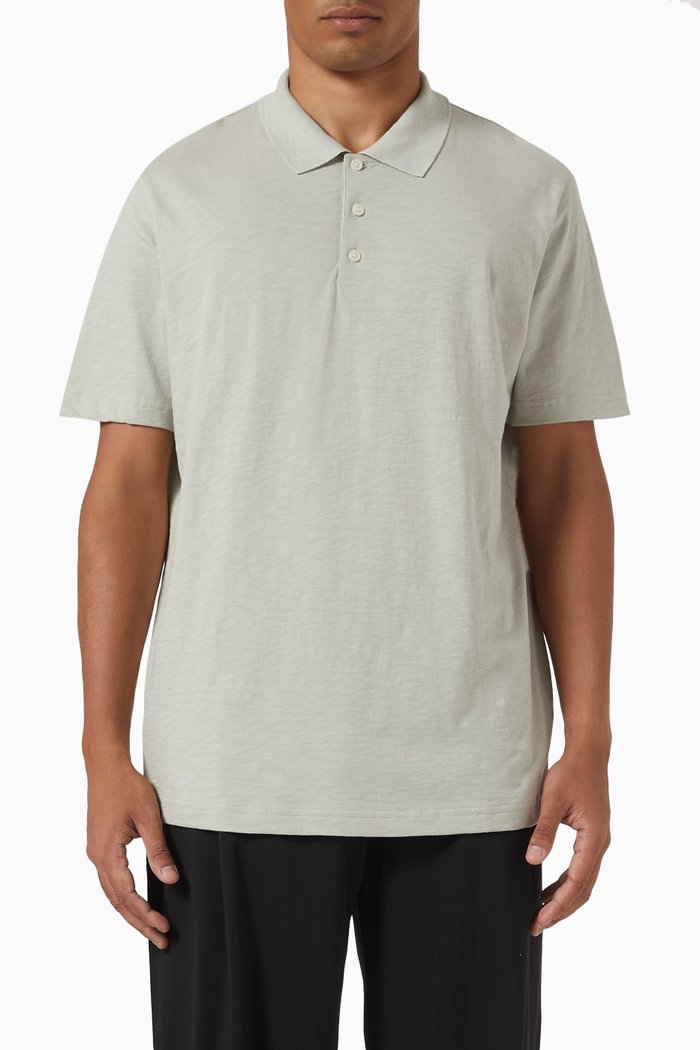Bron Polo Shirt in Cosmos Slub Cotton, Green
