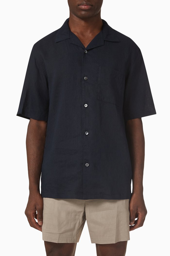 

Short Sleeve Shirt in Linen, Black