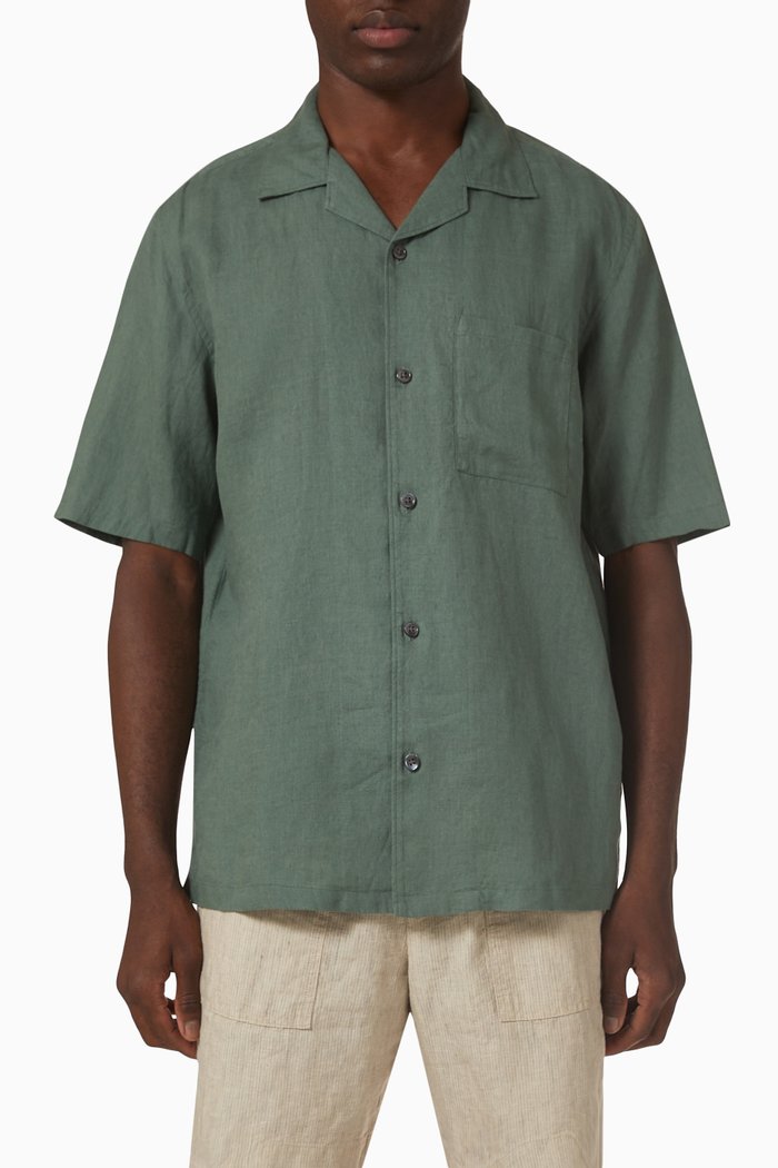 

Short Sleeve Shirt in Linen, Green