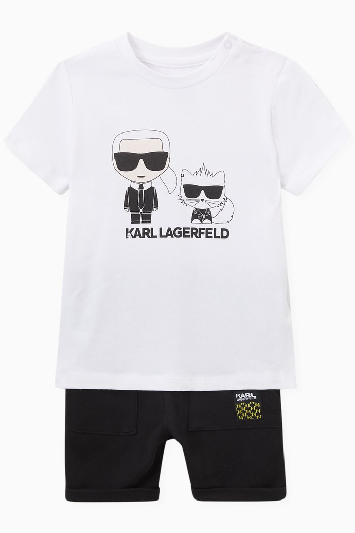

Karl & Bad Cat T-shirt & Shorts Set in Cotton Jersey, Multicolour