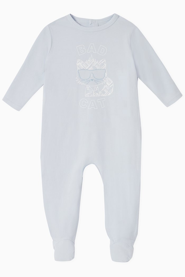 

Bad Cat Print Pyjamas in Cotton, Blue