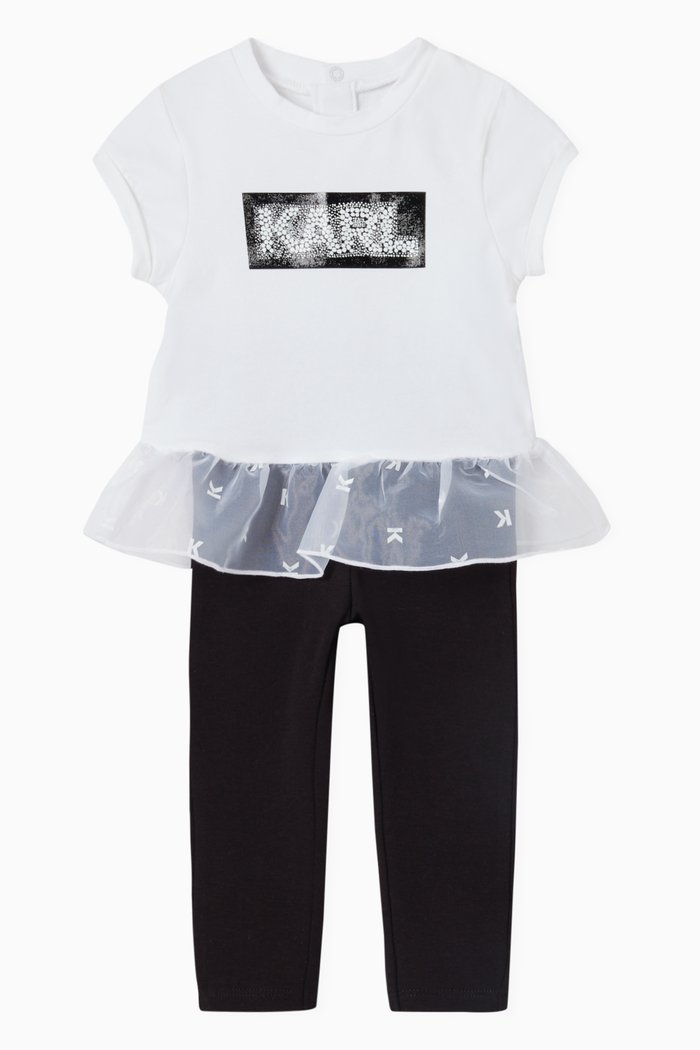 

Logo Print T-Shirt and Tights Set in Cotton, Multicolour