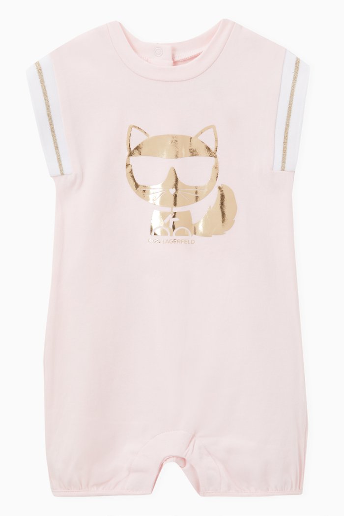 

Metallic Choupette Print Romper in Cotton, Pink