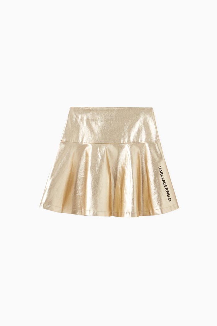 

Metallic Flared Skirt in Cotton Blend, Gold