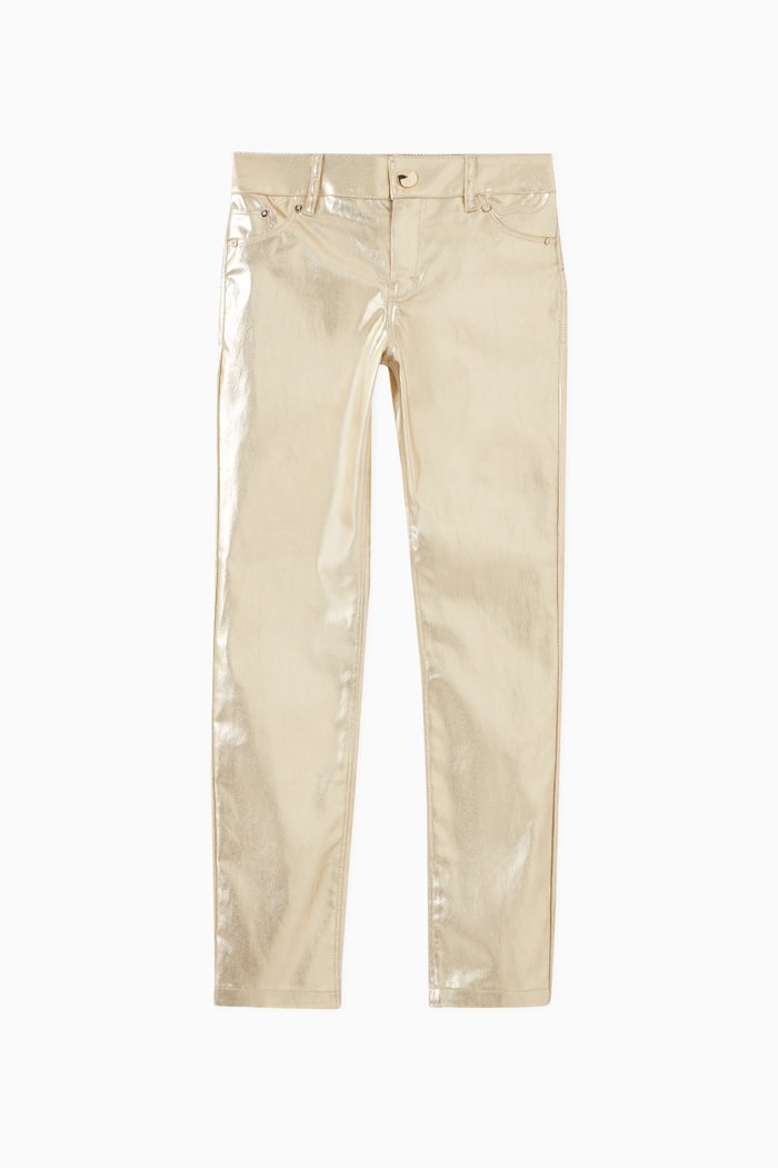 Metallic Trousers in Stretch Cotton, Gold