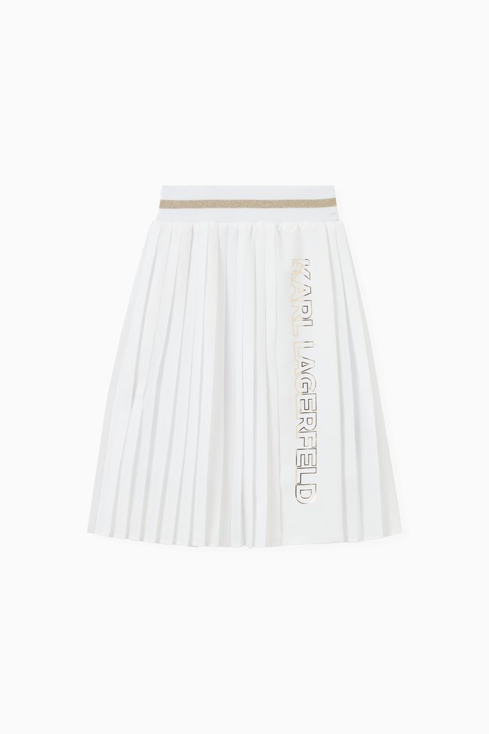 

Box Pleated Midi Skirt in Crepe, White