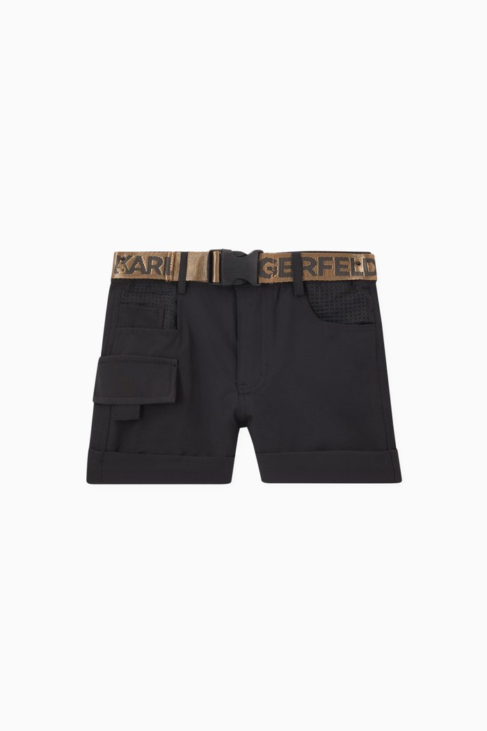 Shorts with Clip Buckle Belt, Black