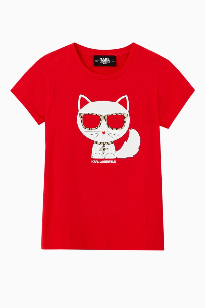 

Choupette Print T-Shirt in Cotton Modal, Red
