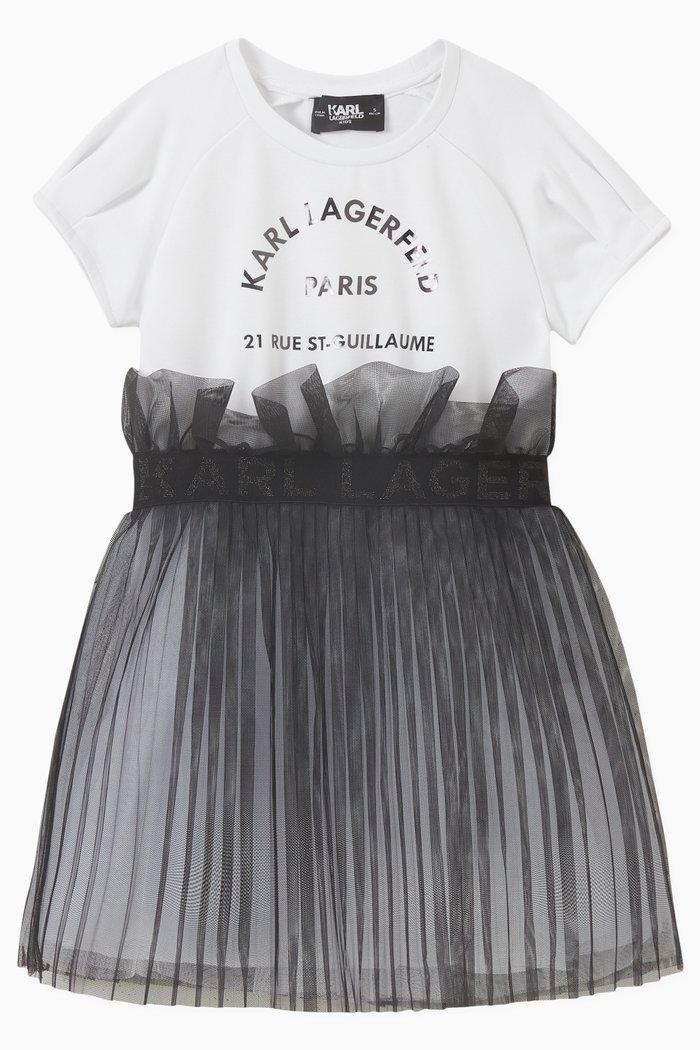 

T-shirt Dress in Cotton Jersey & Tulle, Multicolour