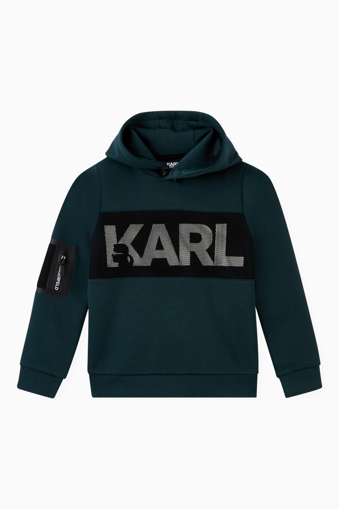 

Logo Print Mesh Hoodie, Green