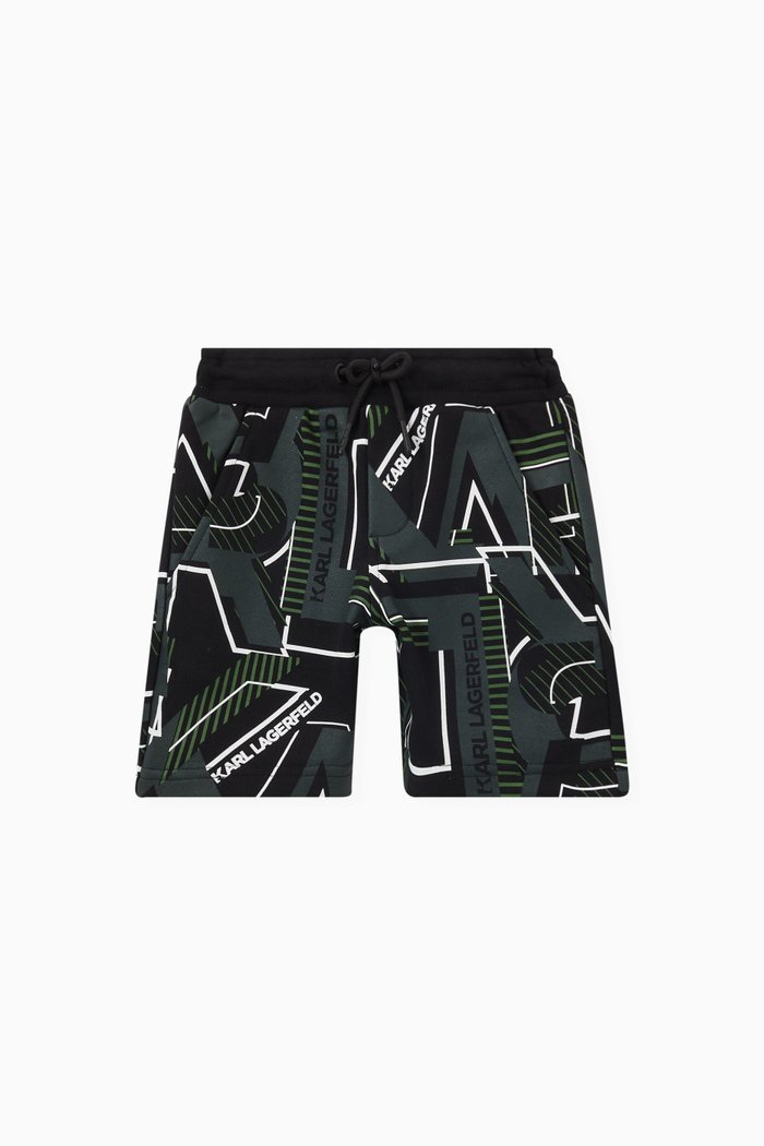

Logo Print Track Shorts in Cotton, Black