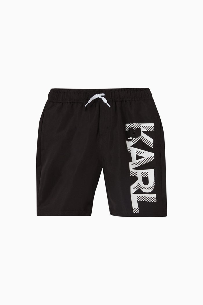 

Macro Logo Print Swim Trunks, Black