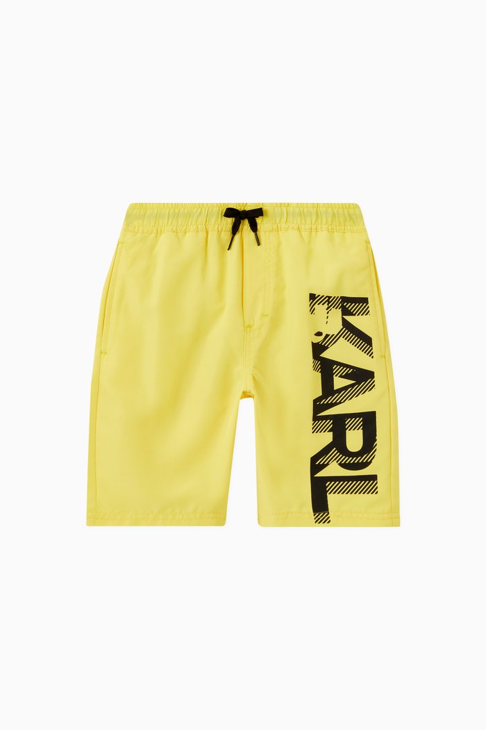 

Macro Logo Print Swim Trunks, Yellow