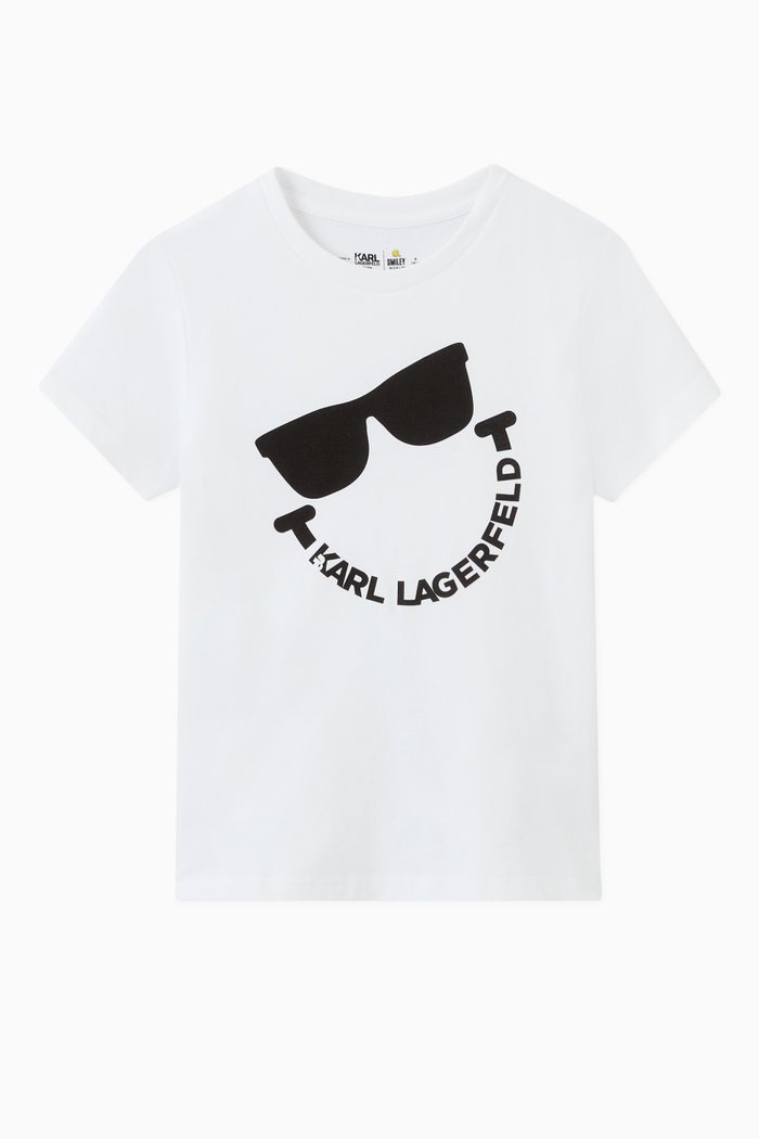 Smiley Logo Print T-Shirt in Cotton, White