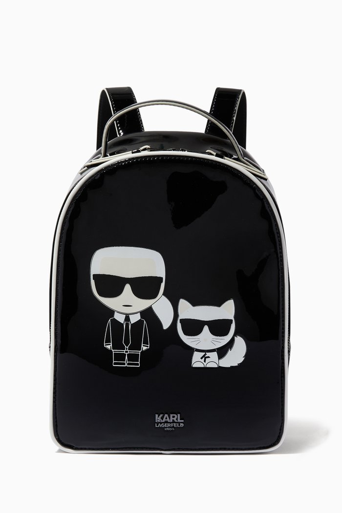 

Karl and Choupette Backpack in Glossy Faux Leather, Black