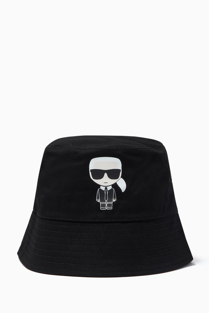 

Logo Print Bucket Hat in Cotton, Black